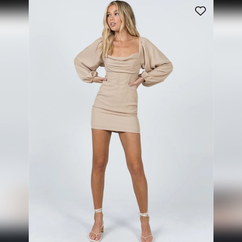 NWT Lillie long sleeve mini dress beige Size 2